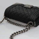 CHANEL Chain Matelasse Boy Chanel Shoulder Bag Lamb Skin Black CC Auth BA244S-6