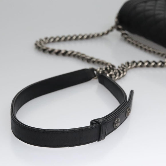 CHANEL Chain Matelasse Boy Chanel Shoulder Bag Lamb Skin Black CC Auth BA244S