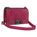 CHANEL Chain Boy Chanel Matelasse Shoulder Bag Velor Pink CC Auth BA245-1