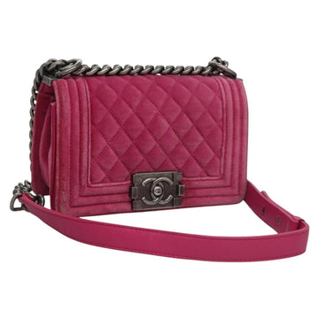 CHANEL Chain Boy Chanel Matelasse Shoulder Bag Velor Pink CC Auth BA245