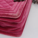 CHANEL Chain Boy Chanel Matelasse Shoulder Bag Velor Pink CC Auth BA245-10
