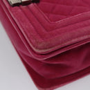 CHANEL Chain Boy Chanel Matelasse Shoulder Bag Velor Pink CC Auth BA245-11