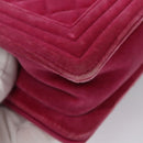 CHANEL Chain Boy Chanel Matelasse Shoulder Bag Velor Pink CC Auth BA245-12