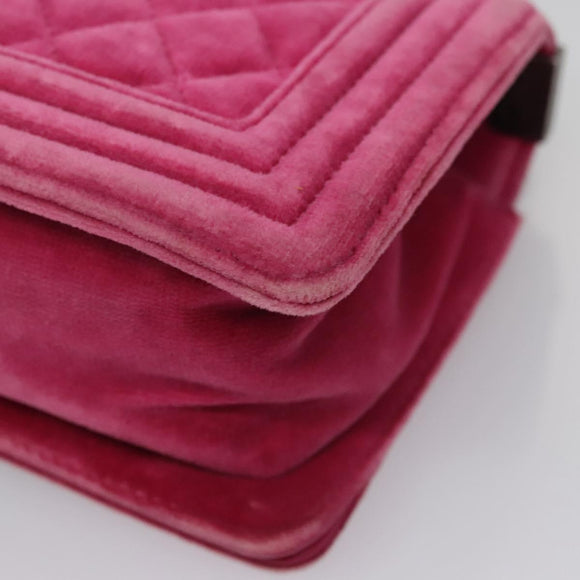 CHANEL Chain Boy Chanel Matelasse Shoulder Bag Velor Pink CC Auth BA245