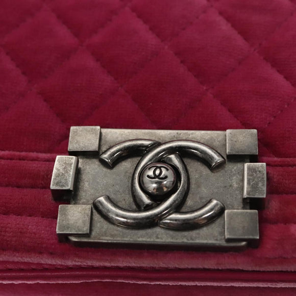 CHANEL Chain Boy Chanel Matelasse Shoulder Bag Velor Pink CC Auth BA245