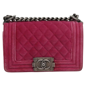 CHANEL Chain Boy Chanel Matelasse Shoulder Bag Velor Pink CC Auth BA245 - 0