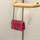 CHANEL Chain Boy Chanel Matelasse Shoulder Bag Velor Pink CC Auth BA245-22