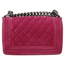 CHANEL Chain Boy Chanel Matelasse Shoulder Bag Velor Pink CC Auth BA245-3