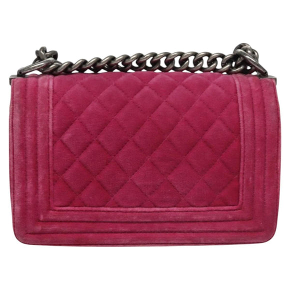 CHANEL Chain Boy Chanel Matelasse Shoulder Bag Velor Pink CC Auth BA245
