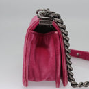 CHANEL Chain Boy Chanel Matelasse Shoulder Bag Velor Pink CC Auth BA245-4