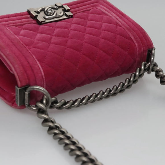 CHANEL Chain Boy Chanel Matelasse Shoulder Bag Velor Pink CC Auth BA245
