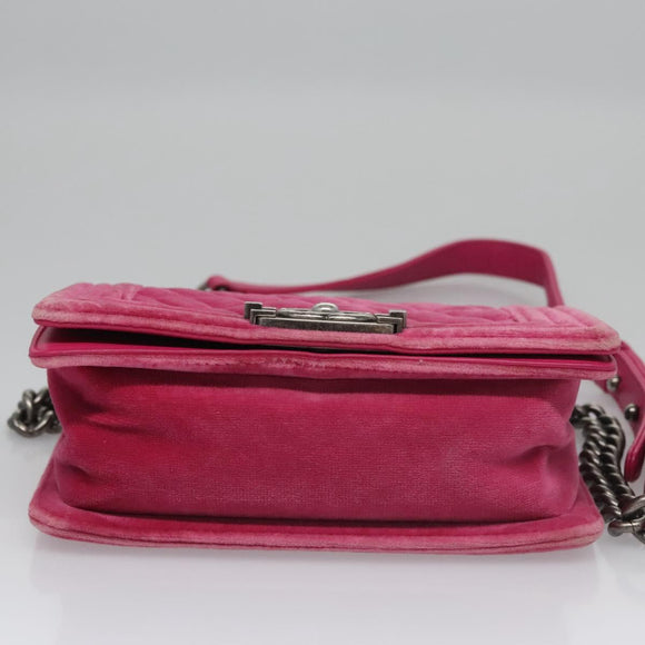 CHANEL Chain Boy Chanel Matelasse Shoulder Bag Velor Pink CC Auth BA245