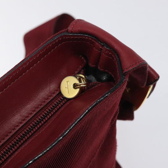 Salvatore Ferragamo Vala Shoulder Bag Canvas Red Gold Auth BA2450
