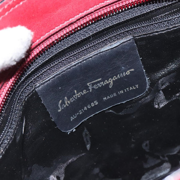 Salvatore Ferragamo Vala Shoulder Bag Canvas Red Gold Auth BA2450