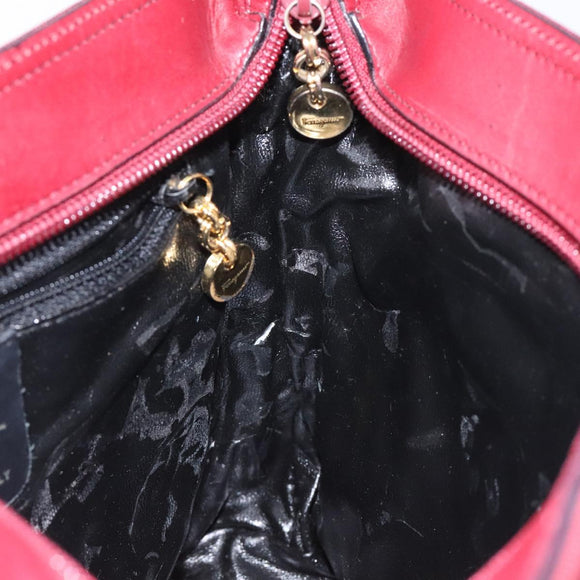 Salvatore Ferragamo Vala Shoulder Bag Canvas Red Gold Auth BA2450