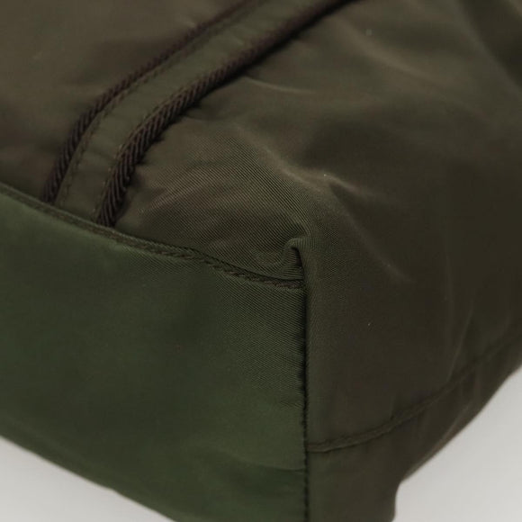 PRADA Shoulder Bag Nylon Khaki Silver Auth BA2451