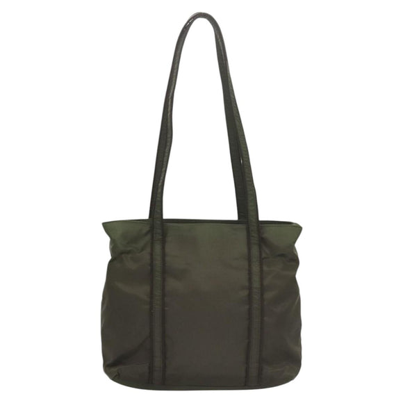 PRADA Shoulder Bag Nylon Khaki Silver Auth BA2451