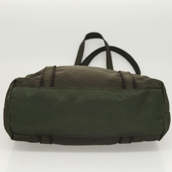 PRADA Shoulder Bag Nylon Khaki Silver Auth BA2451