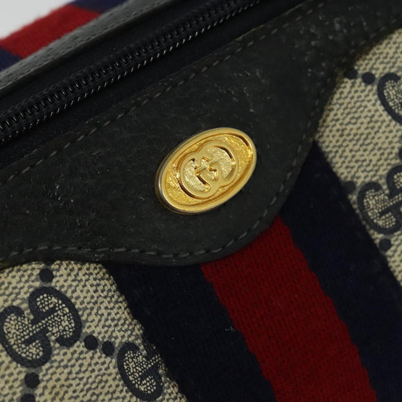GUCCI GG Supreme Sherry Line Boston Bag PVC Navy Gold Red 40 02 006 Auth BA2453