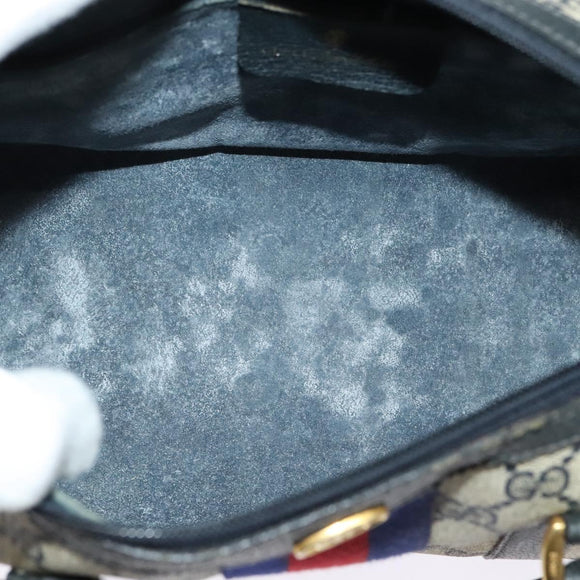 GUCCI GG Supreme Sherry Line Boston Bag PVC Navy Gold Red 40 02 006 Auth BA2453