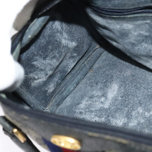 GUCCI GG Supreme Sherry Line Boston Bag PVC Navy Gold Red 40 02 006 Auth BA2453