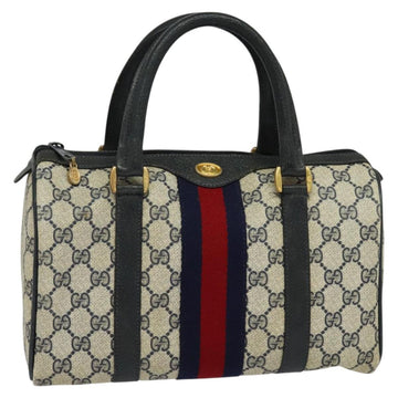 GUCCI GG Supreme Sherry Line Boston Bag PVC Navy Gold Red 40 02 006 Auth BA2453