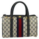 GUCCI GG Supreme Sherry Line Boston Bag PVC Navy Gold Red 40 02 006 Auth BA2453-13