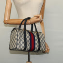GUCCI GG Supreme Sherry Line Boston Bag PVC Navy Gold Red 40 02 006 Auth BA2453-21
