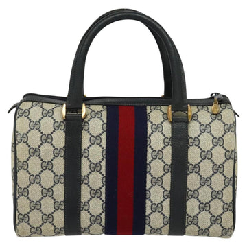 GUCCI GG Supreme Sherry Line Boston Bag PVC Navy Gold Red 40 02 006 Auth BA2453 - 0