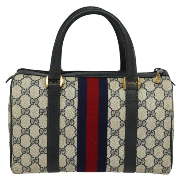 GUCCI GG Supreme Sherry Line Boston Bag PVC Navy Gold Red 40 02 006 Auth BA2453