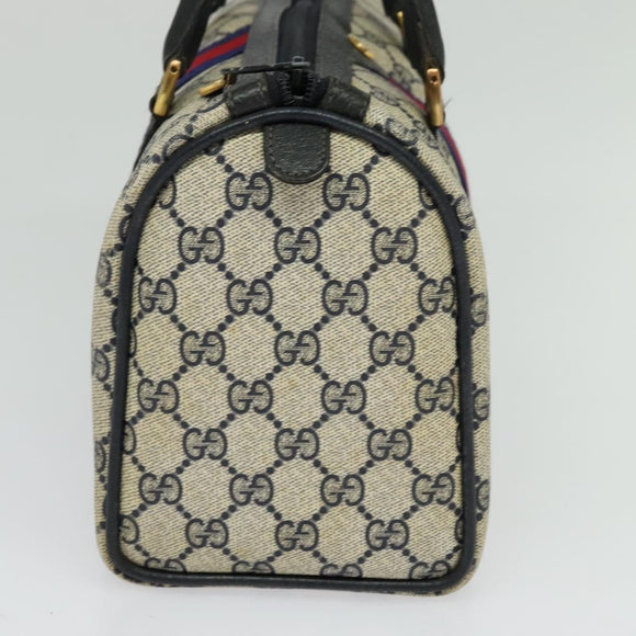 GUCCI GG Supreme Sherry Line Boston Bag PVC Navy Gold Red 40 02 006 Auth BA2453