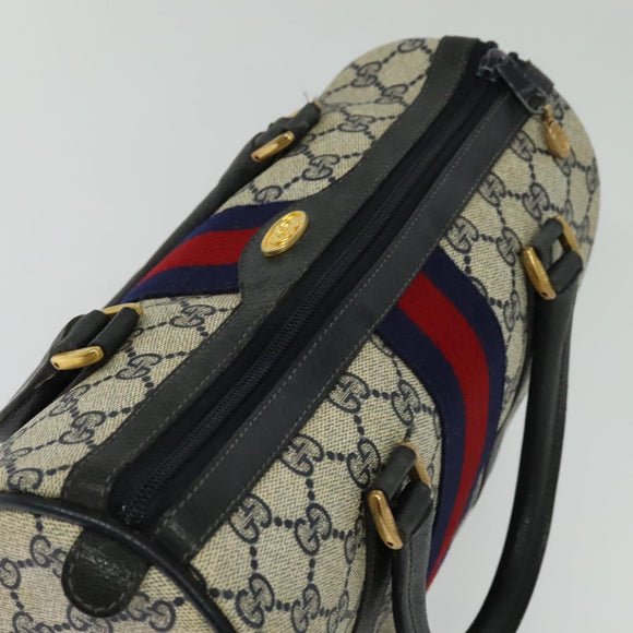 GUCCI GG Supreme Sherry Line Boston Bag PVC Navy Gold Red 40 02 006 Auth BA2453