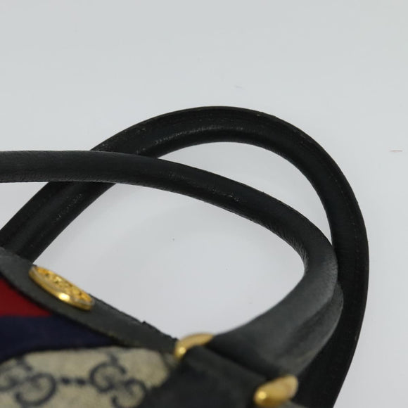 GUCCI GG Supreme Sherry Line Boston Bag PVC Navy Gold Red 40 02 006 Auth BA2453