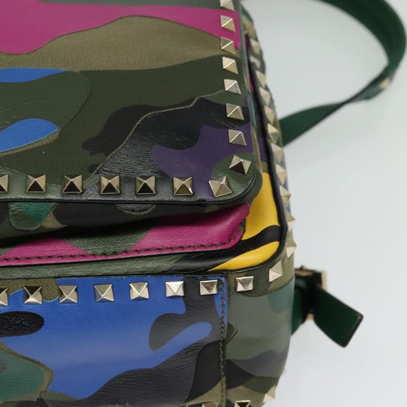 VALENTINO Studs Backpack Leather Camouflage Auth BA2454