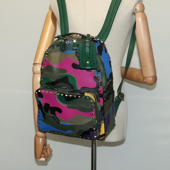 VALENTINO Studs Backpack Leather Camouflage Auth BA2454