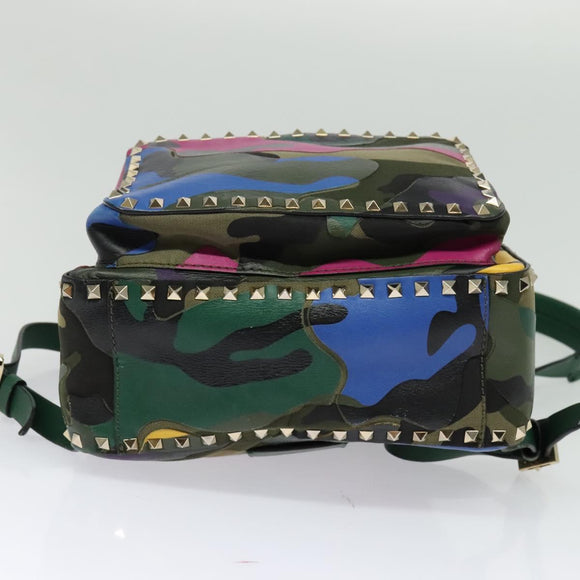 VALENTINO Studs Backpack Leather Camouflage Auth BA2454