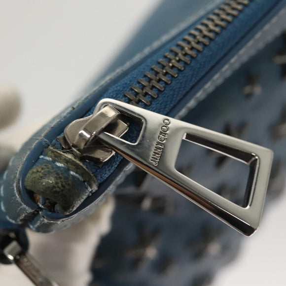 Jimmy Choo Studs Clutch Bag Leather Blue Silver Auth BA2456