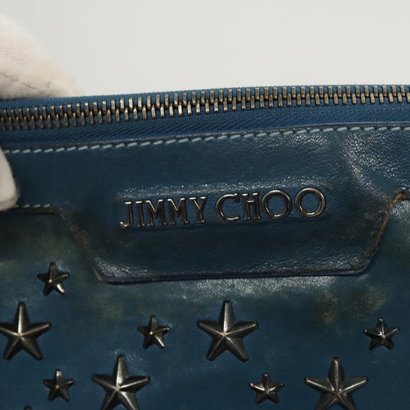 Jimmy Choo Studs Clutch Bag Leather Blue Silver Auth BA2456