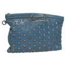 Jimmy Choo Studs Clutch Bag Leather Blue Silver Auth BA2456-1