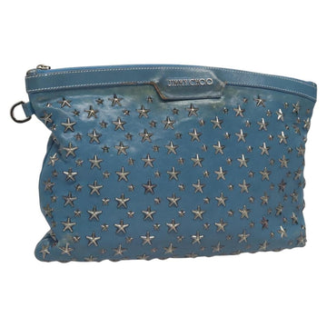 Jimmy Choo Studs Clutch Bag Leather Blue Silver Auth BA2456