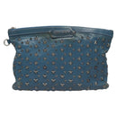Jimmy Choo Studs Clutch Bag Leather Blue Silver Auth BA2456-13