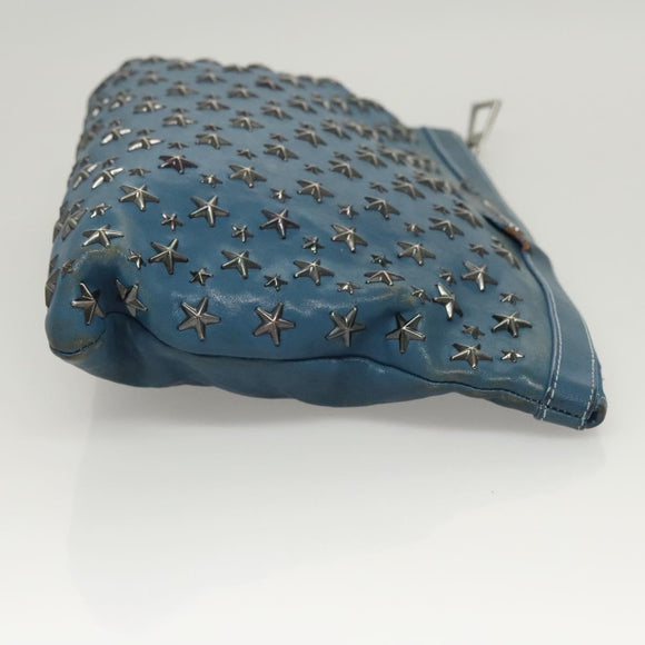 Jimmy Choo Studs Clutch Bag Leather Blue Silver Auth BA2456