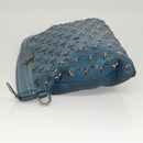 Jimmy Choo Studs Clutch Bag Leather Blue Silver Auth BA2456-4