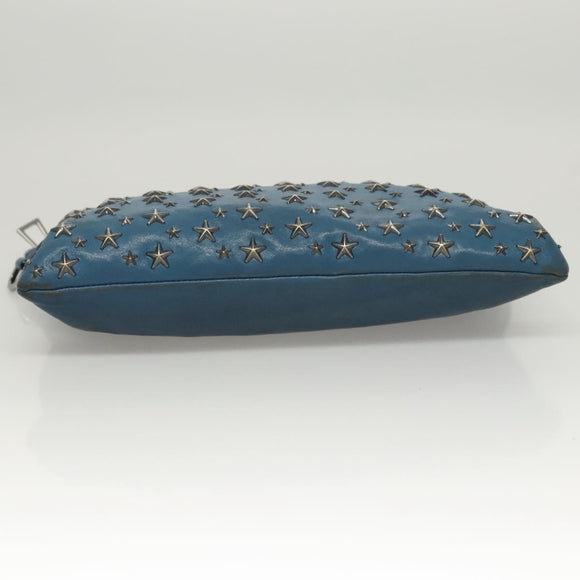 Jimmy Choo Studs Clutch Bag Leather Blue Silver Auth BA2456