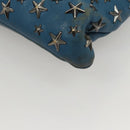 Jimmy Choo Studs Clutch Bag Leather Blue Silver Auth BA2456-14