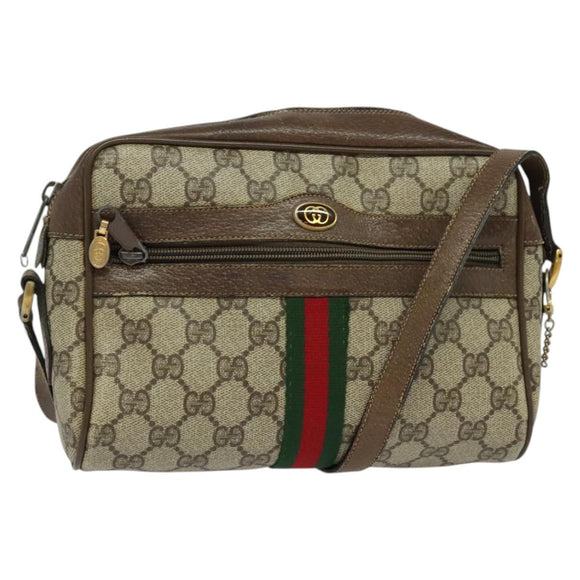 GUCCI GG Supreme Web Sherry Line Bag PVC Beige Gold 75 02 004 Auth BA2469