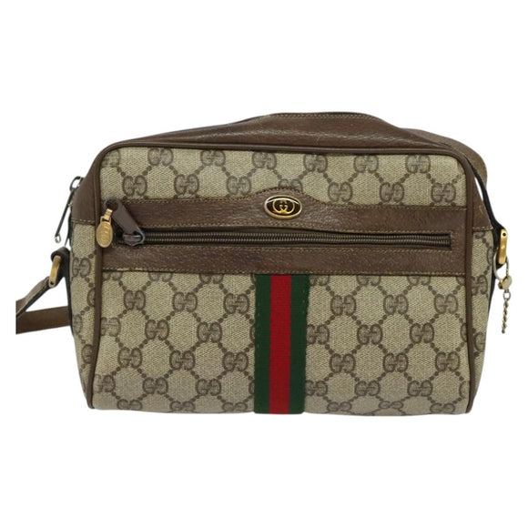 GUCCI GG Supreme Web Sherry Line Bag PVC Beige Gold 75 02 004 Auth BA2469