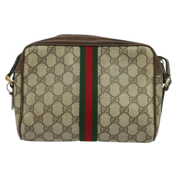 GUCCI GG Supreme Web Sherry Line Bag PVC Beige Gold 75 02 004 Auth BA2469