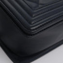 CHANEL Chain Matelasse Boy Chanel Shoulder Bag Lamb Skin Navy CC Auth BA246AM-15