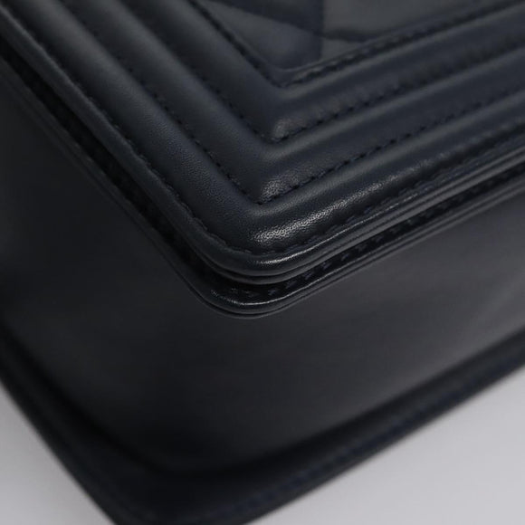 CHANEL Chain Matelasse Boy Chanel Shoulder Bag Lamb Skin Navy CC Auth BA246AM